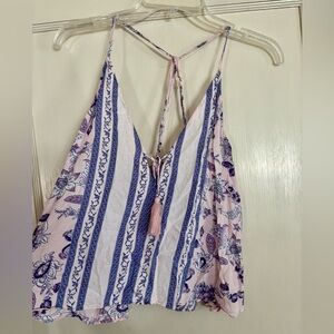 Lulu's Pink and Blue Floral Stripe Tie-Back Cami